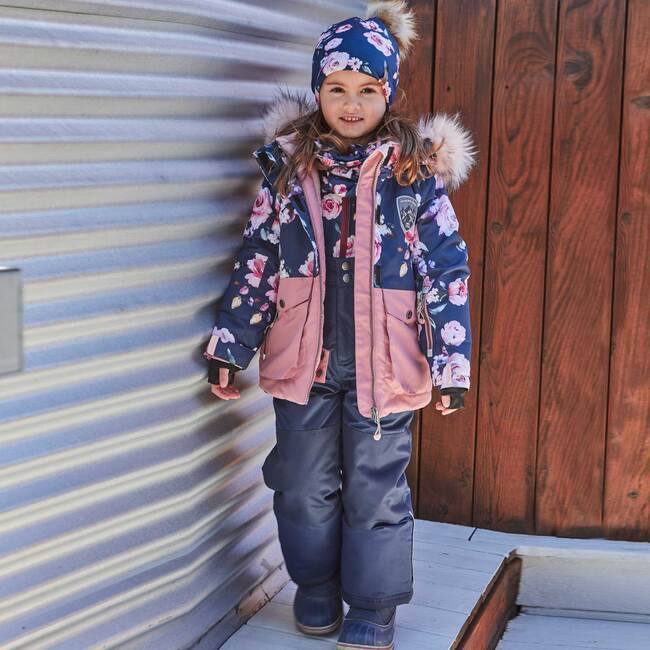Printed Roses Two Piece Snowsuit & Pant, Dusty Rose & Navy - Snowsuits - 3