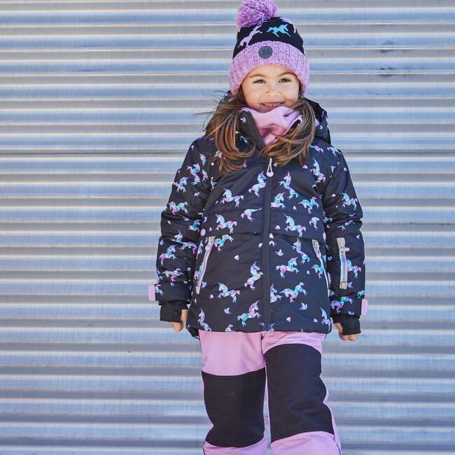 Printed Unicorns Two Piece Snowsuit, Black And Lilac - Snowsuits - 7