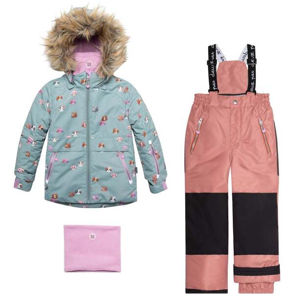 Printed Little Dogs Two Piece Snowsuit Yellow And Grey main image 1