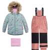 Printed Little Cats Two Piece Snowsuit, Sage Green And Brown - Snowsuits - 1 - thumbnail