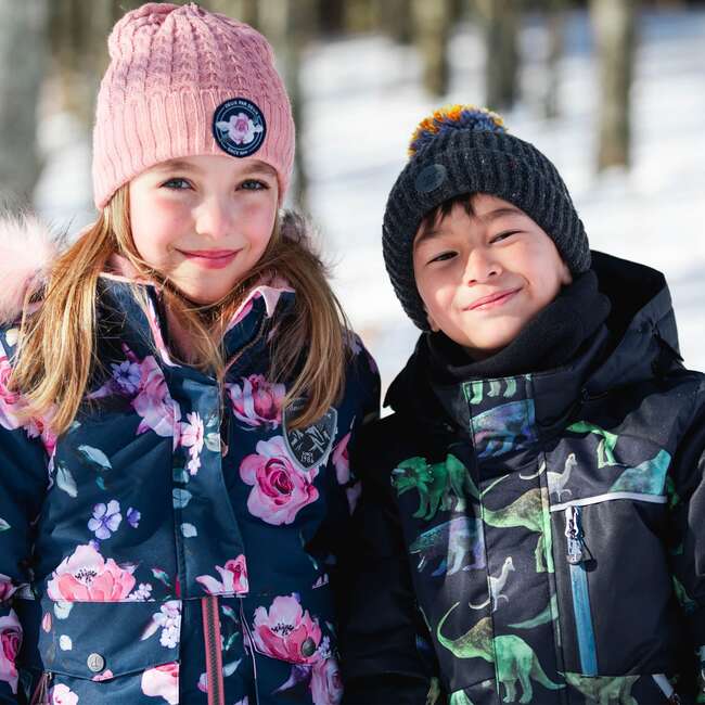 Printed Roses Two Piece Snowsuit & Pant, Navy & Dusty Rose - Snowsuits - 5