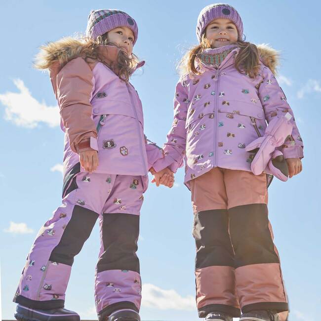 Printed Little Cats Two Piece Snowsuit, Purple And Brown - Snowsuits - 2