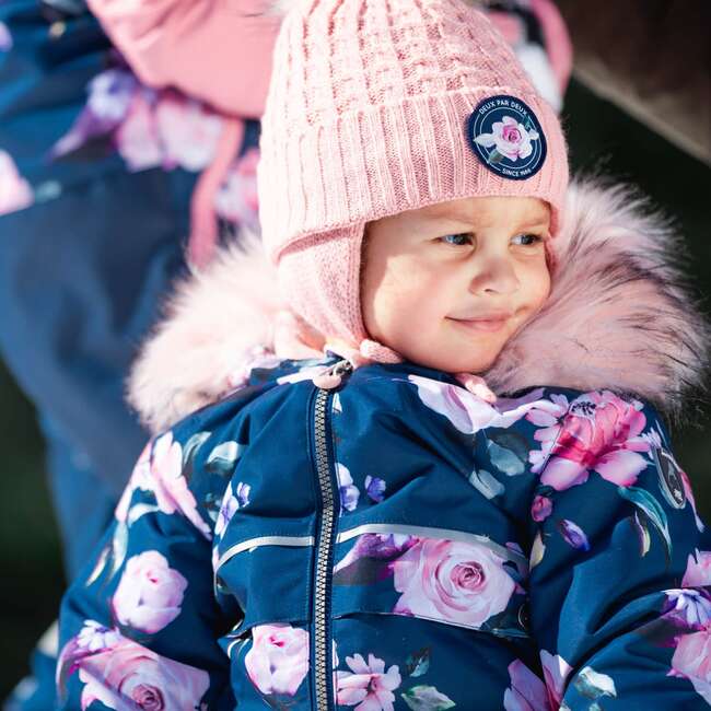 Printed Roses One Piece Baby Snowsuit, Navy - Snowsuits - 5