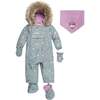 Printed Little Cats One Piece Baby Snowsuit, Sage Green - Snowsuits - 1 - thumbnail