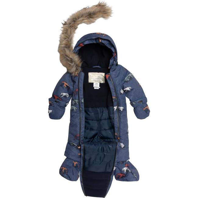 Printed Grizzlys One Piece Baby Snowsuit, Navy