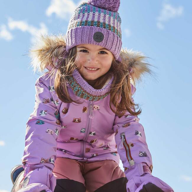 Printed Little Cats Two Piece Snowsuit, Purple And Brown - Snowsuits - 3