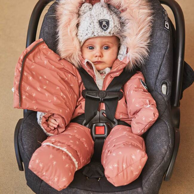 Printed Small Flowers One Piece Baby Snowsuit, Pink - Snowsuits - 6