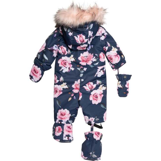 Printed Roses One Piece Baby Snowsuit, Navy - Snowsuits - 6