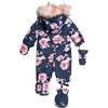 Printed Roses One Piece Baby Snowsuit, Navy - Snowsuits - 6