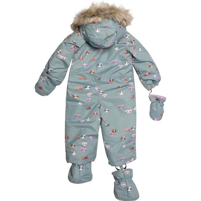 Printed Little Cats One Piece Baby Snowsuit, Sage Green - Snowsuits - 2