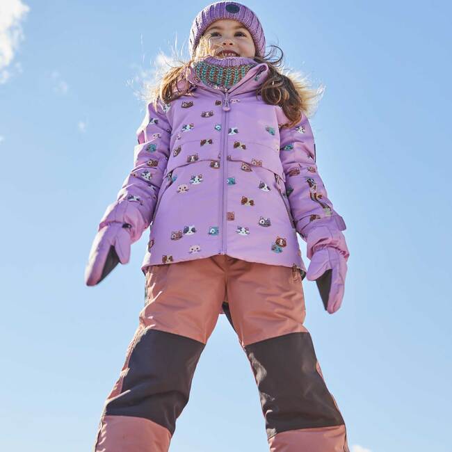 Printed Little Cats Two Piece Snowsuit, Purple And Brown - Snowsuits - 4