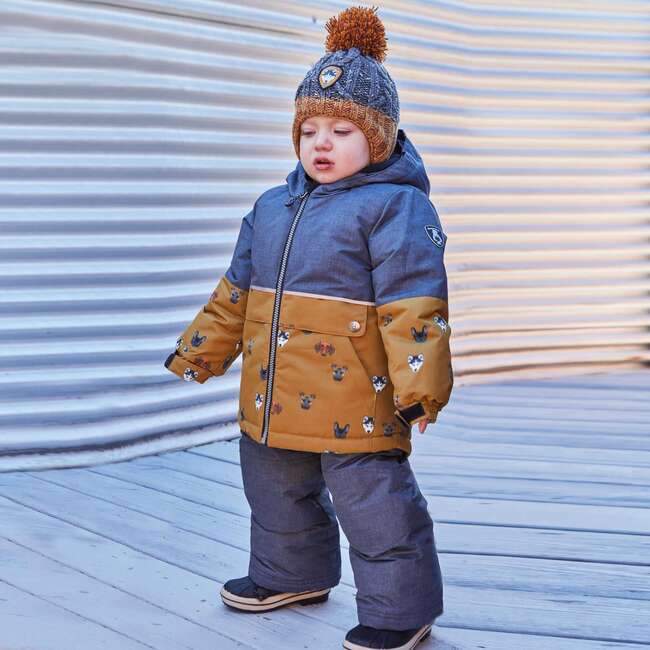 Printed Little Dogs Two Piece Snowsuit, Grey And Yellow