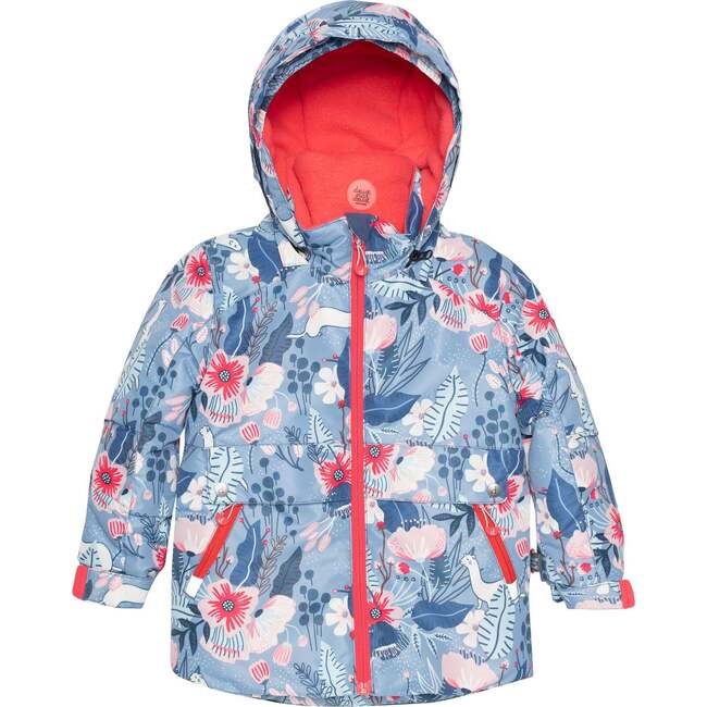 Printed Frosted Flowers Two Piece Snowsuit, Blue And Red