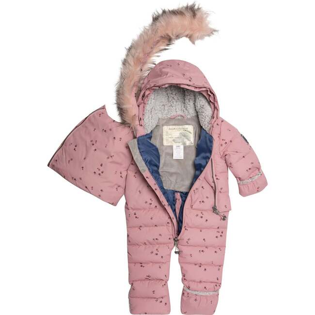 Printed Small Flowers One Piece Baby Snowsuit, Pink - Snowsuits - 7