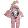 Printed Small Flowers One Piece Baby Snowsuit, Pink - Snowsuits - 7 - thumbnail