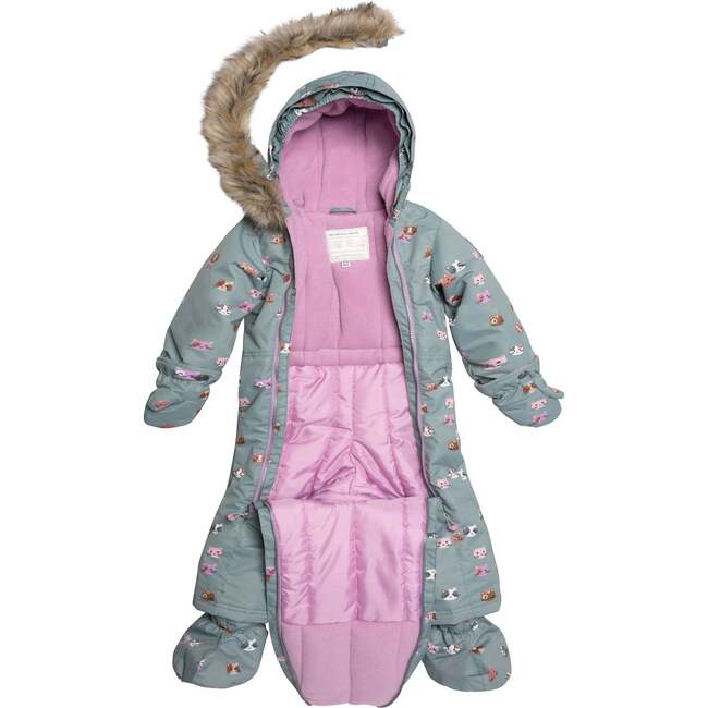 Printed Little Cats One Piece Baby Snowsuit, Sage Green - Snowsuits - 3