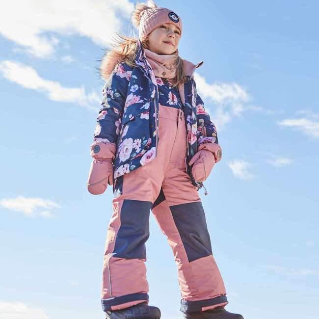 Printed Roses Two Piece Snowsuit & Pant, Navy & Dusty Rose - Snowsuits - 7