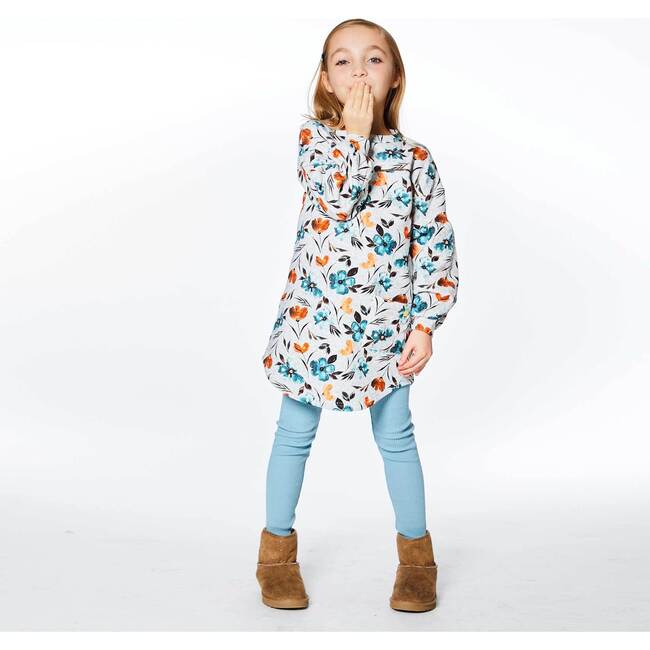 Printed Long Sleeve Dress, Watercolor Flowers - Dresses - 5