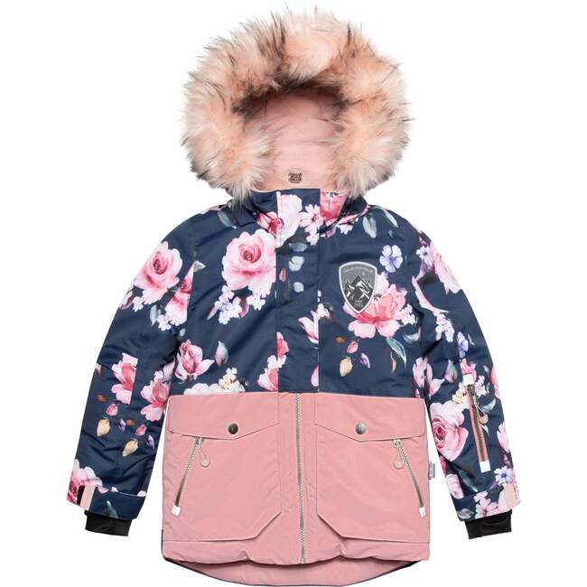 Printed Roses Two Piece Snowsuit & Pant, Dusty Rose & Navy - Snowsuits - 6
