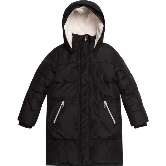 Puffy Long Coat, Black - Jackets - 1
