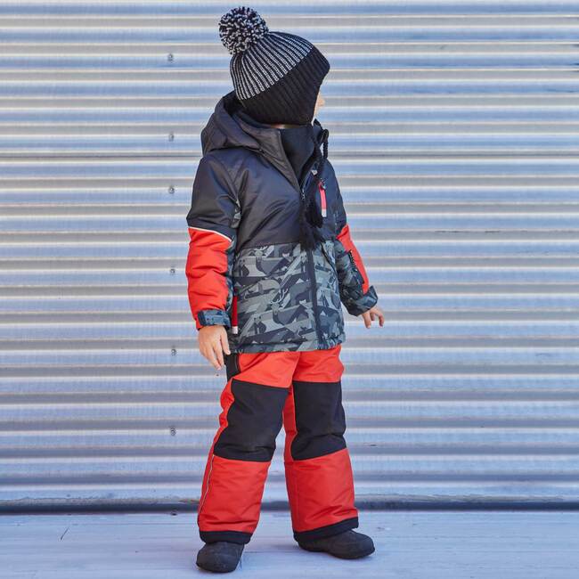 Printed Camo Two Piece Snowsuit, Grey And Red - Snowsuits - 3