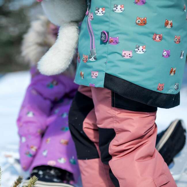 Printed Little Cats Two Piece Snowsuit, Sage Green And Brown - Snowsuits - 6