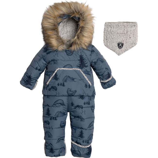 Printed Yoga Bears One Piece Baby Snowsuit, Dusty Blue