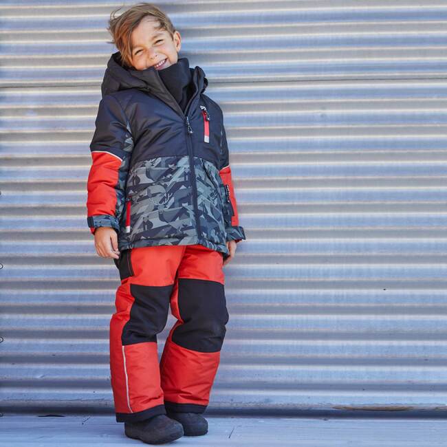 Printed Camo Two Piece Snowsuit, Grey And Red - Snowsuits - 4