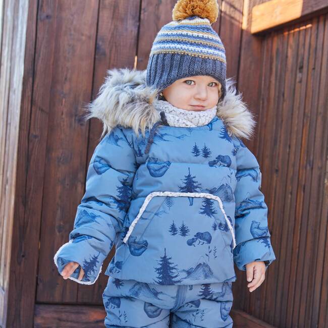 Printed Yoga Bears One Piece Baby Snowsuit, Dusty Blue