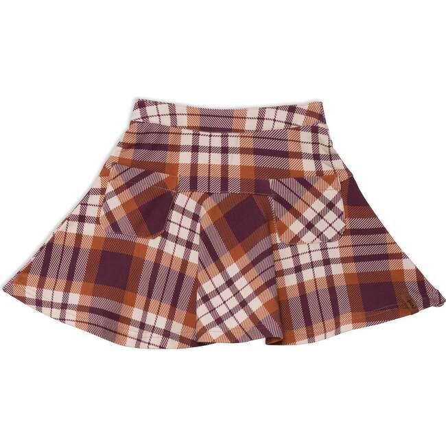 Plaid Skirt With Pocket, Plum And Ocher