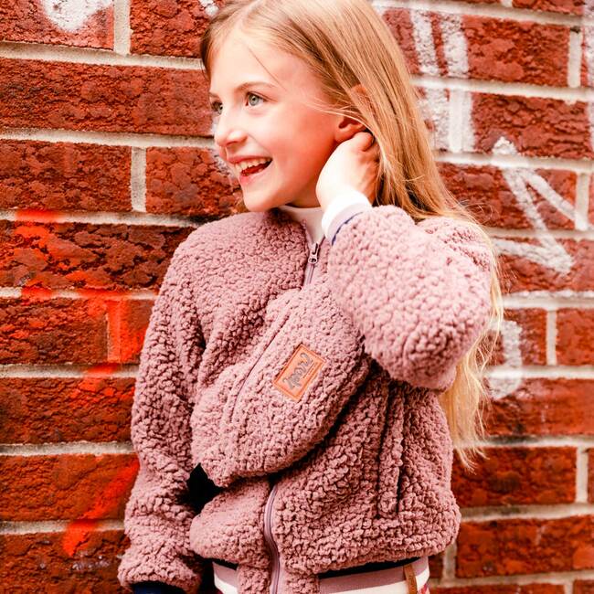 Plush Long Sleeve Bomber Jacket, Dusty Mauve - Cardigans - 2