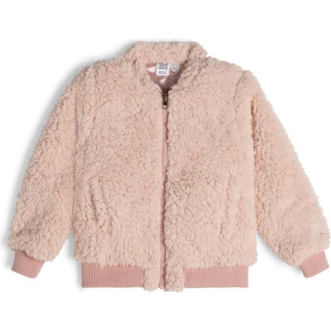 Plush Long Sleeve Bomber Jacket, Silver Pink - Cardigans - 1