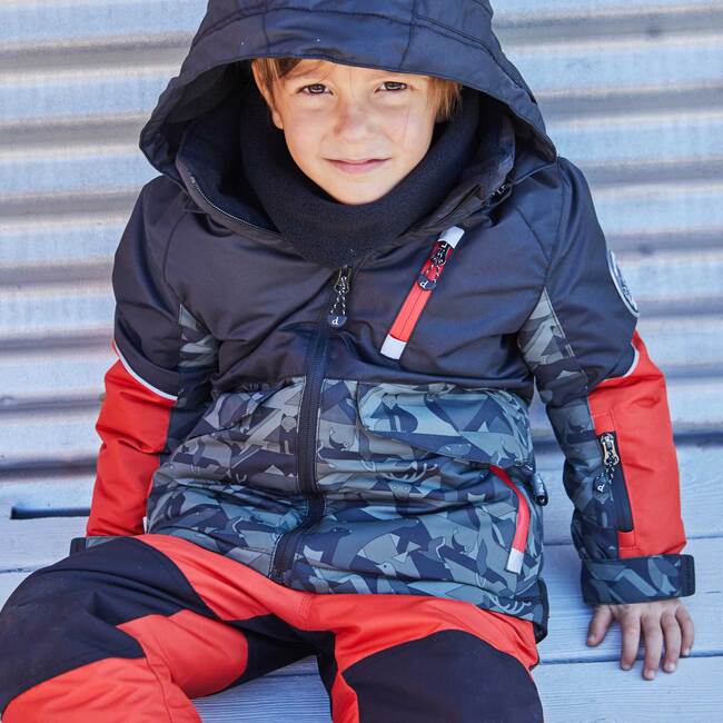 Printed Camo Two Piece Snowsuit, Grey And Red - Snowsuits - 5