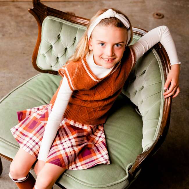 Plaid Skirt With Pocket, Plum And Ocher - Skirts - 3