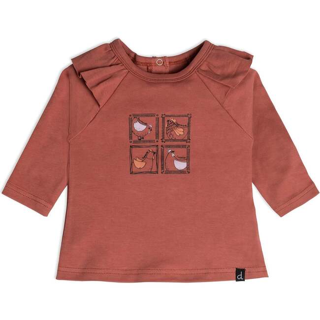 Organic Cotton Top And Pant Set Hen Print, Rust And Beige - Mixed Apparel Set - 2
