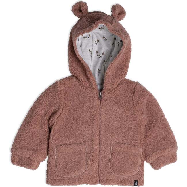 Organic Cotton Plush Hooded Cardigan, Dusty Pink - Cardigans - 1