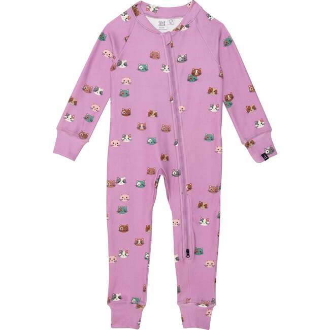 One Piece Thermal Underwear With Printed Little Cats, Purple - Loungewear - 1
