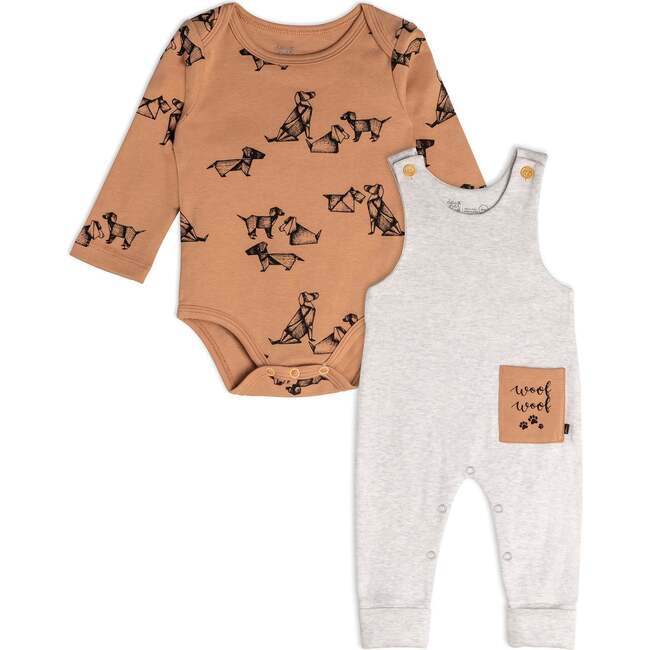 Organic Cotton Bodysuit And Overall Set, Printed Dogs