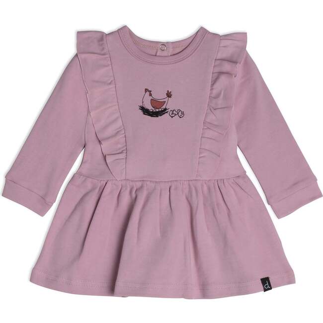 Organic Cotton Dress And Leggings Set Hen Print, Dusty Purple And Beige - Mixed Apparel Set - 2