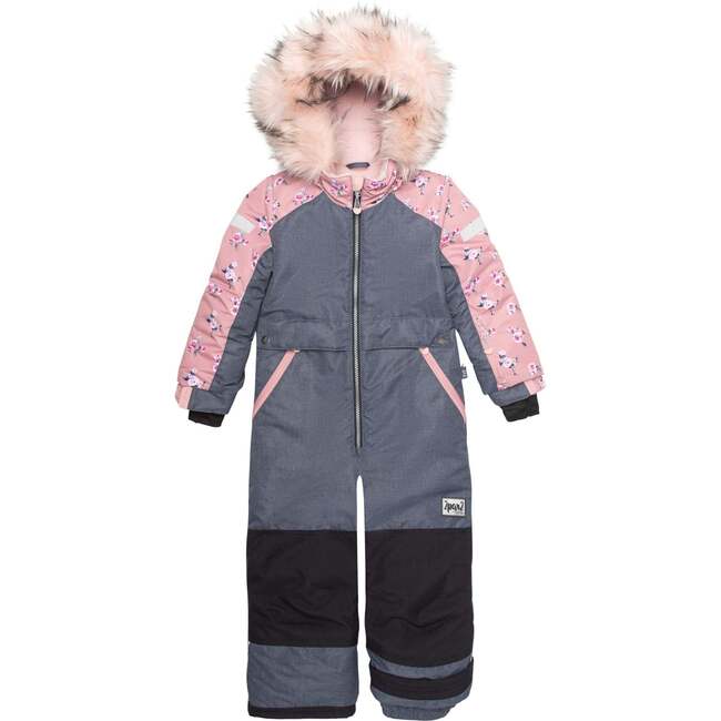 One Piece Snowsuit With Fake Fur, Printed Mini Roses