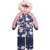 One Piece Snowsuit With Fake Fur, Printed Roses - Snowsuits - 1 - thumbnail