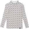 Mock Neck Long Sleeve Rib Top, Off White With Printed Little Brown Flowers - T-Shirts - 1 - thumbnail