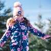One Piece Snowsuit With Fake Fur, Printed Roses - Snowsuits - 2