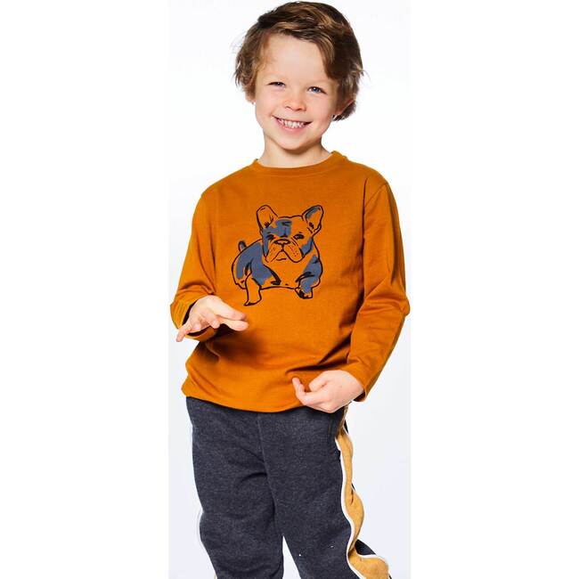Long Sleeve Top, Brown Yellow And Heather Grey