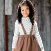 Mock Neck Long Sleeve Rib Top, Off White With Printed Little Brown Flowers - T-Shirts - 2