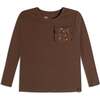 Long Sleeve Rib Top With Pocket, Brown - T-Shirts - 1 - thumbnail