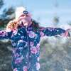 One Piece Snowsuit With Fake Fur, Printed Roses - Snowsuits - 3