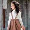 Mock Neck Long Sleeve Rib Top, Off White With Printed Little Brown Flowers - T-Shirts - 3