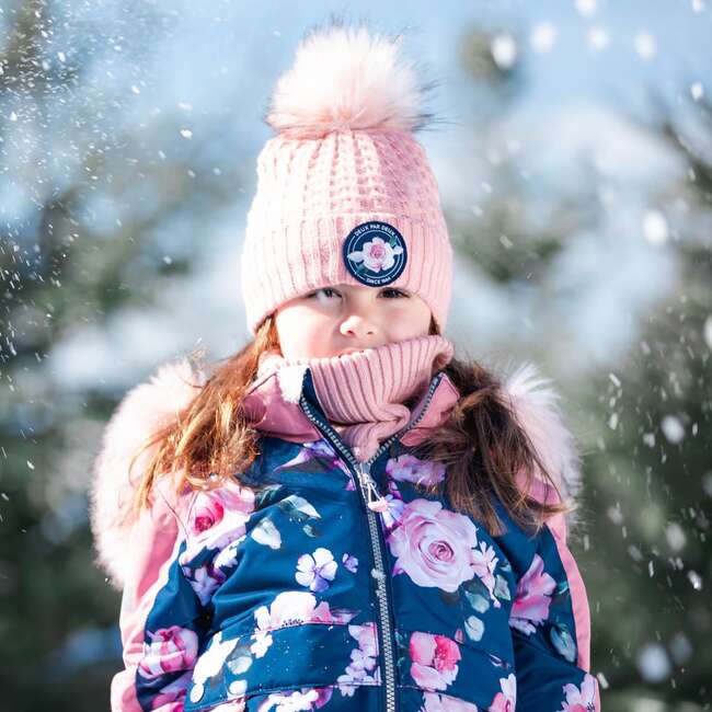 One Piece Snowsuit With Fake Fur, Printed Roses - Snowsuits - 4