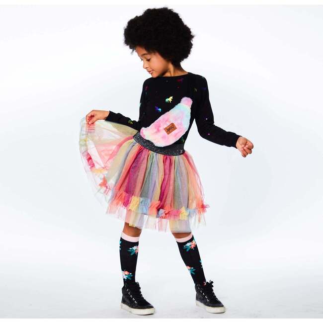 Long Sleeve Raglan Top, Foil Unicorn Print And Black - T-Shirts - 3